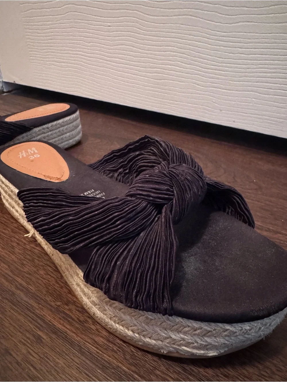 H&M Black Twisted Espadrille Platform Slide